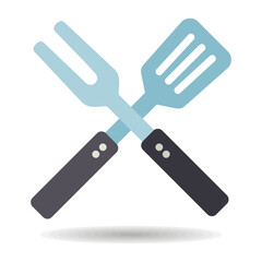 Big fork and spatula vector icon. Kitchen appliance