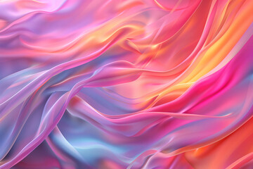 Obraz premium Soft, pink and orange fabric drapes over a light blue surface, creating a dreamy, abstract background