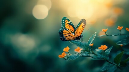 Close-Up Shot of Butterfly on Modern Blooming Flower