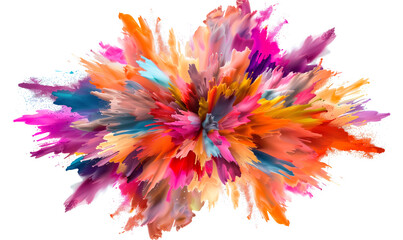 A colorful explosion of powder paints creates a vibrant burst of color against a white background