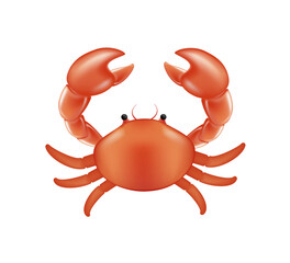 Crab realistic 3D vector illustration, cartoon clipart, animal in 3D style. Seafood vector illustration. Sea animals, underwater creatures, ocean animals, marine life concept. Crab vector design