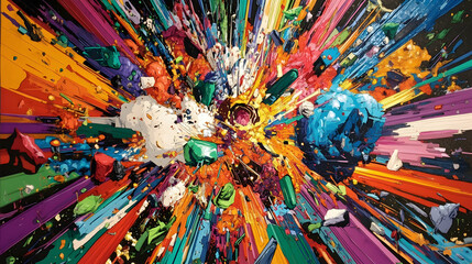 An explosion of vibrant colors reminiscent of a comic book, capturing dynamic artistic expression -