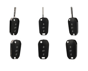 Black color car key set, isolated white background