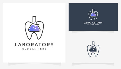 Combined vector of tooth dental with lab glass icons symbols. Abstract outline ideas science and organ logo design graphic.
