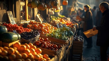 Vibrant Farmers Market Scene with Fresh Produce