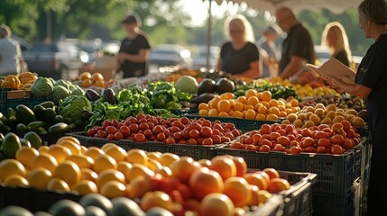 Vibrant Farmers Market Scene with Fresh Produce