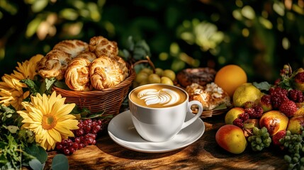 Fototapeta premium Fresh Breakfast Table with Coffee and Pastries