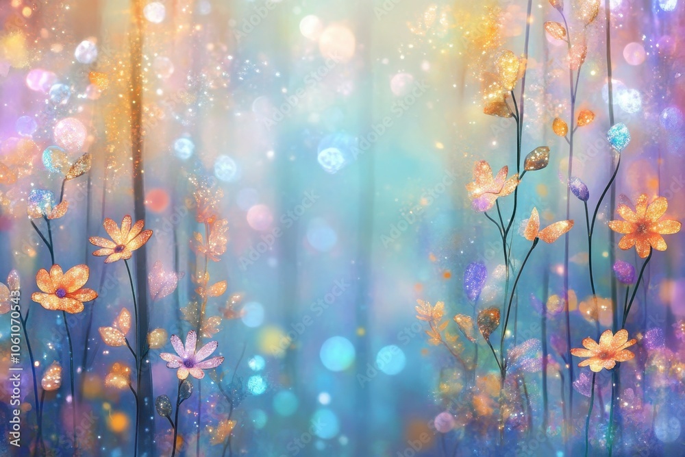 Poster a mystical forest adorned with crystal blossoms and ethereal creatures gleaming in twilight