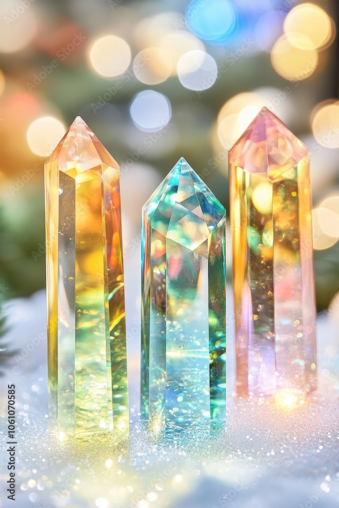 Poster a mystical forest of crystal and gemstone illuminated by ethereal creatures in a glittering realm