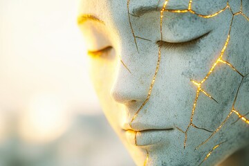 A Broken Ceramic Figurine Transformed by Kintsugi Into a Stunning Gold-Filled Masterpiece at Sunset