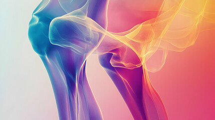 Obraz premium Colorful abstract representation of an x-ray of a knee joint, focusing on anatomical artistry -