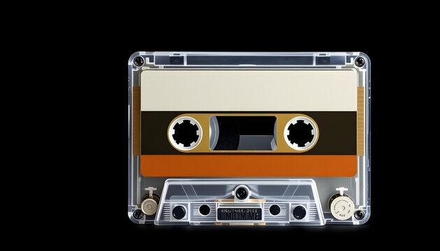 Blank cassette tape box design mockup, isolated, profil side view. Vintage cassete tape case with retro casset mock up. Plastic analog magnetic tape casete clear packaging template. Mixtape box cove