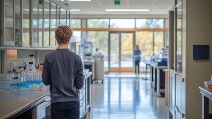 Student in Laboratory Engaged in Science Experiment
