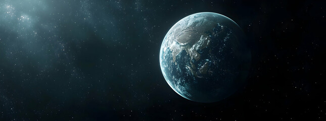 Earth floating in space with detailed planetary features against a starry background  -