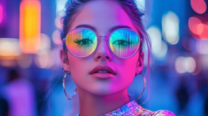 Obraz premium Vibrant Urban Portrait of Young Individual in Neon Lights