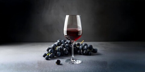 Elegance in Every Sip: Red Wine and Grapes on a Sophisticated Gray Table