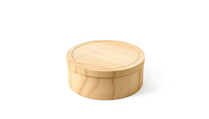 round wooden box, packaging mockup isolated on white background isolated with white highlights, png