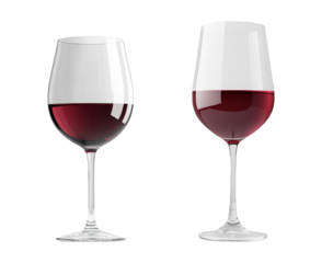 elegant wine glasses one half full and one nearly full with rich red wine isolated on a white background perfect for beverage alcohol and celebration themed designs