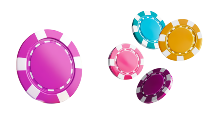 Casino chips gambling poker colorful tokens entertainment game winning bet isolated white background 3d render illustration bright vibrant fun playful recreational activity leisure pastime amusement