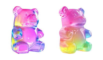 colorful gummy bears isolated on white background iridescent rainbow gradient colors sweet jelly candy transparent sugary treat childhood fun playful confectionery vibrant hues playful snack sugary