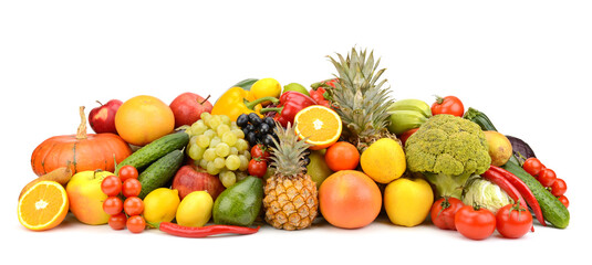 Collection of multicolored fruits and vegetables isolated on white