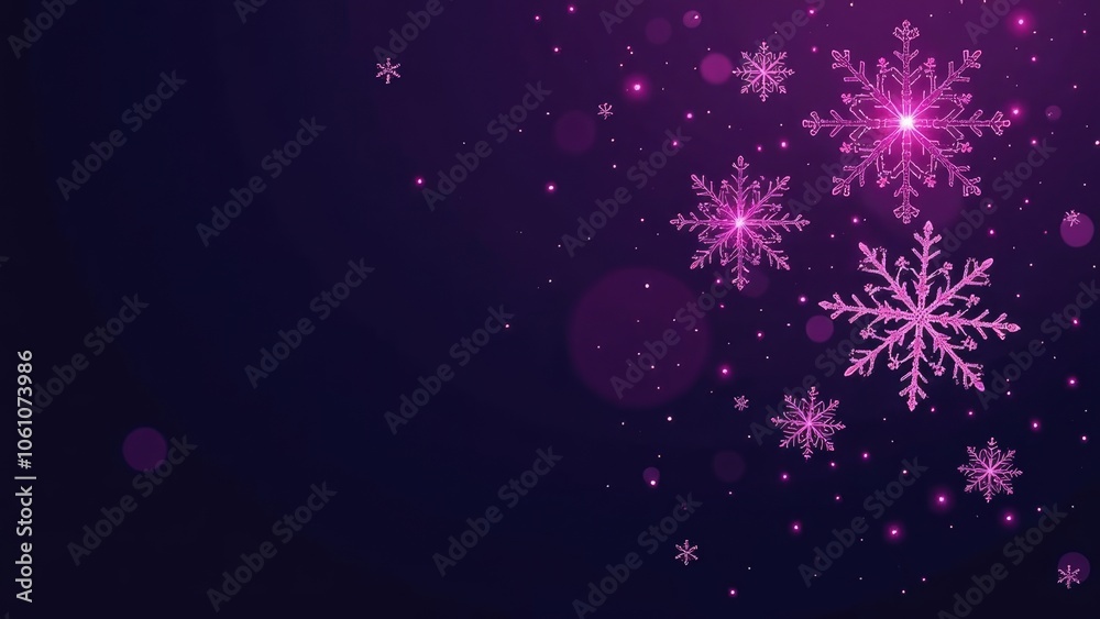 Wall mural A purple background with glowing snowflakes and bokeh lights. Christmas festive background
