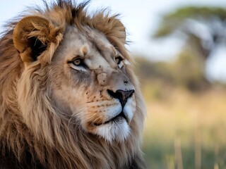 Side profile of lion with mane