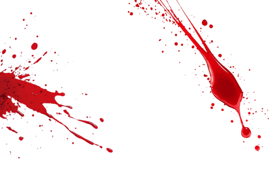 Blood splatter stain splash drop red bloodstain bleeding gore blood drip murder violence halloween horror scary spooky isolated background white backdrop texture pattern design element graphic