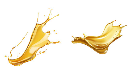 Golden liquid splash juice beer oil honey or whisky splashing with droplets isolated on white background high resolution image for advertising packaging design or other projects