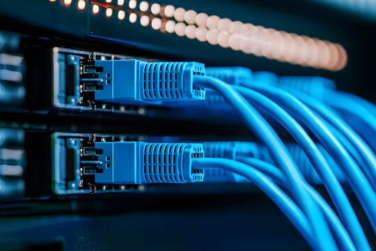 Network Switch or Router with Cables | Data Center Equipment, Internet Connectivity, IT Infrastructure, High-Speed Networking Hardware