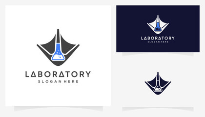 Combined vector of duck goose footprints with lab glass icons symbols. Abstract shape ideas science and animal research logo design graphic. © semoro