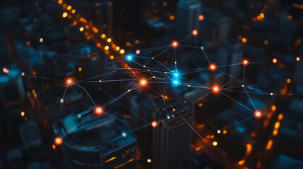 Obraz premium Smart digital city with connection cyber security network reciprocity over the cityscape . future smart wireless digital city and social media networking systems that connects people within the city