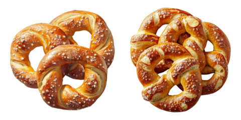 Freshly baked soft pretzels traditional German bread isolated on white background crispy lye bread German cuisine bakery products knotted bread food photography pretzel isolated white background