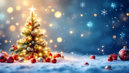 Merry Christmas background with xmas ball and tree