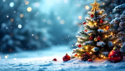 Obraz premium Merry Christmas background with xmas ball and tree