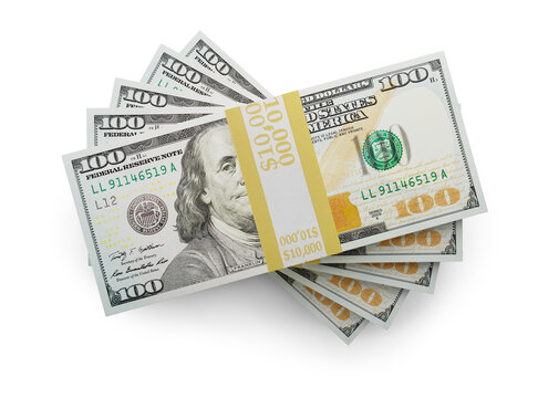 Fifty Thousand Dollars Stack of One Hundred Dollar Bills Isolated. Transparent PNG.