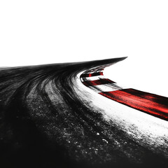 Motorsports Racing Track Curve with Red and White Kerbs Tire Marks and Asphalt Texture Background Isolated on White High Speed Competition Concept Dynamic Perspective Wallpaper Design Fast Action