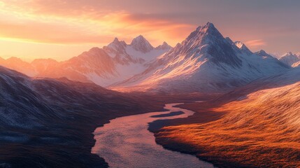 Fototapeta premium Serene Sunrise Over Snow-Capped Mountains