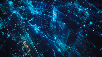 Smart digital city with connection cyber security network reciprocity over the cityscape . future smart wireless digital city and social media networking systems that connects people within the city