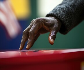 Hand placing a ballot in a voting box during an election in the USA