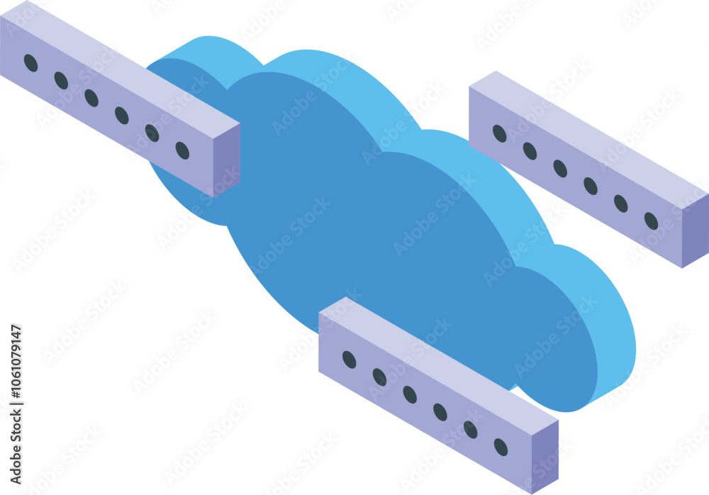 Poster servers connecting to a data cloud, representing cloud computing and data storage