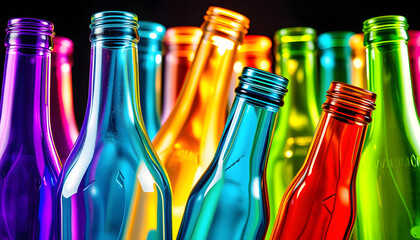 colorful glass bottles isolated with white highlights, png