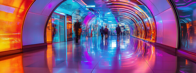 Vivid Cyber Monday and Black Friday digital tunnel with futuristic neon lights, creating a shopping atmosphere with vibrant tech vibes  -