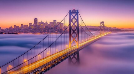 Majestic Golden Gate Bridge at Sunset, San Francisco Skyline