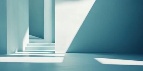 Fototapeta premium Pastel blue interior with natural light, abstract minimalist background