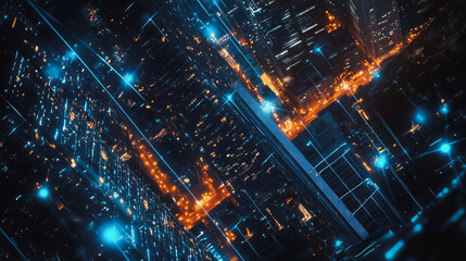 Fototapeta premium Smart digital city with connection cyber security network reciprocity over the cityscape . future smart wireless digital city and social media networking systems that connects people within the city