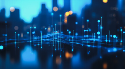 Fototapeta premium Smart digital city with connection cyber security network reciprocity over the cityscape . future smart wireless digital city and social media networking systems that connects people within the city