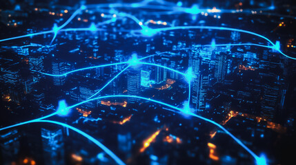 Smart digital city with connection cyber security network reciprocity over the cityscape . future smart wireless digital city and social media networking systems that connects people within the city