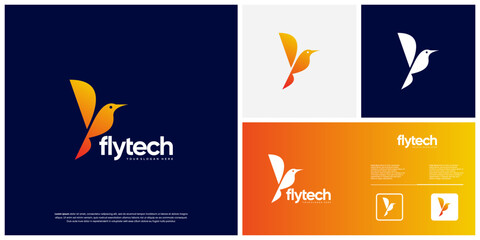Flying bird logo, with future technology concept, , graphic vector illustration.