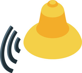 Golden bell ringing isometric notification icon represents alerts, notifications, and important updates